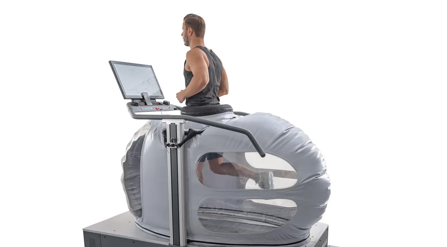 Modernes Anti-Schwerkraftlaufband in der Sportpraxis Austria in Perchtoldsdorf – Hightech-Rehabilitation und gelenkschonendes Lauftraining unter der medizinischen Leitung von Prof. Dr. Knoblauch, Experte für Sportmedizin und konservative Orthopädie.